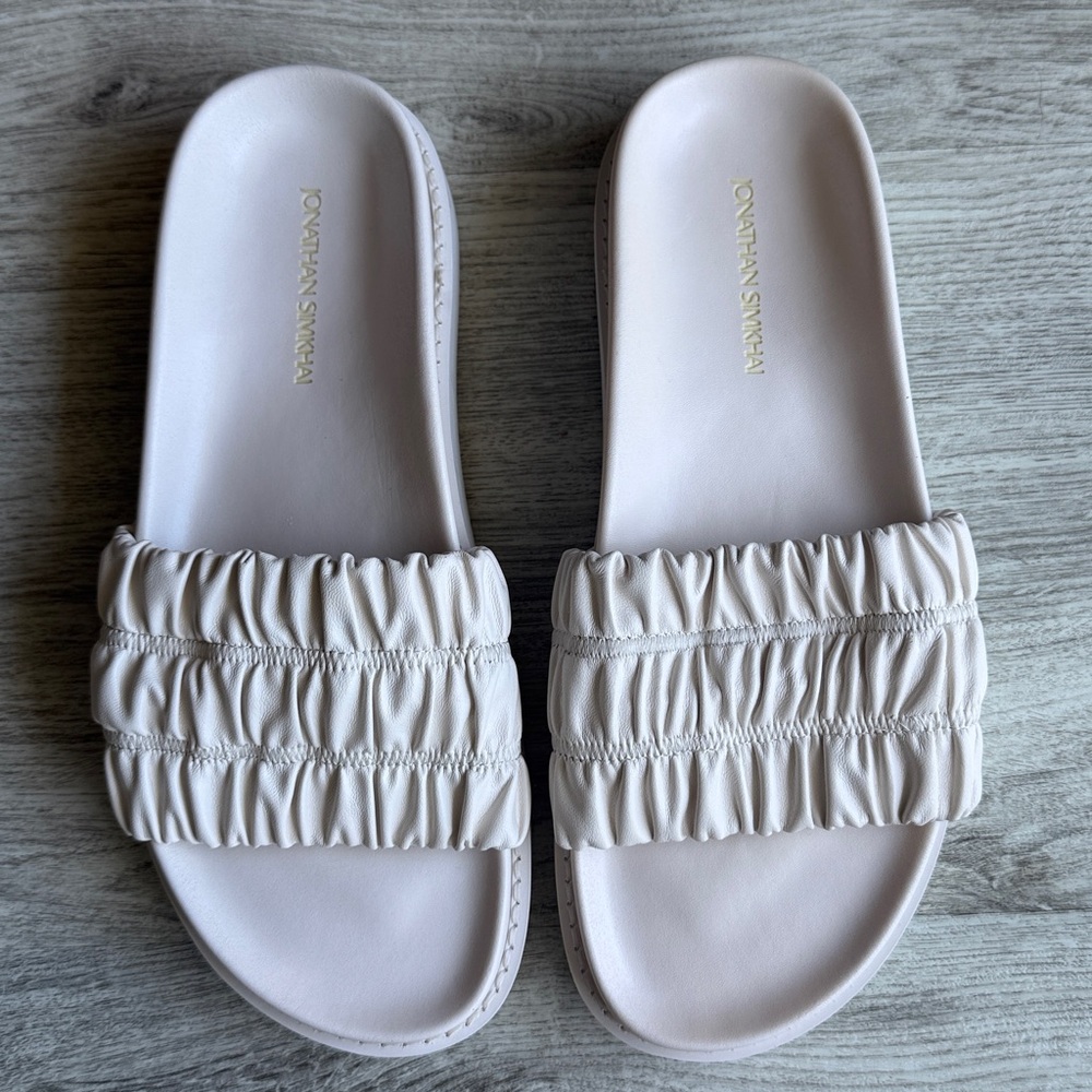 Jonathan Simkhai White Ruched Platform Flat Slide Sandals, EU 39 (US 8.5) - Picture 3 of 7